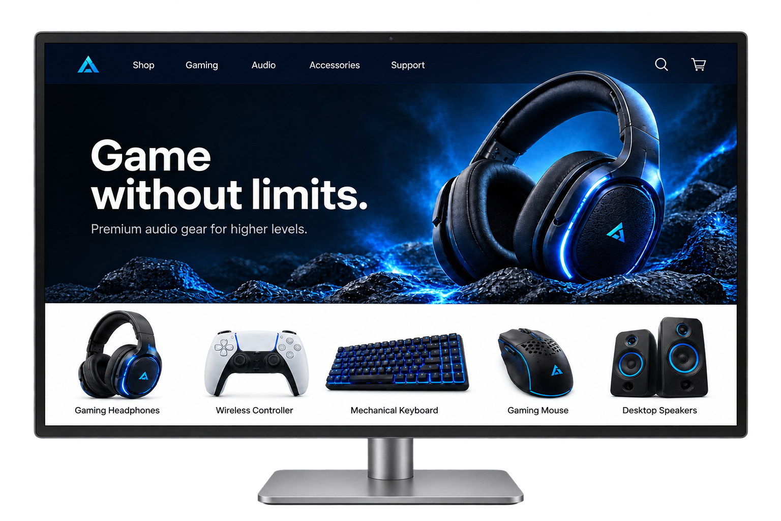 Electronics website design shown on a monitor
